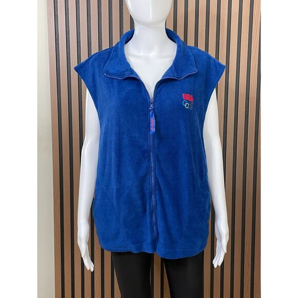 Olympic Committee Women's 2XL Blue Team USA Fleece Vest Zip-Up Preppy Outdoor - Picture 1 of 8